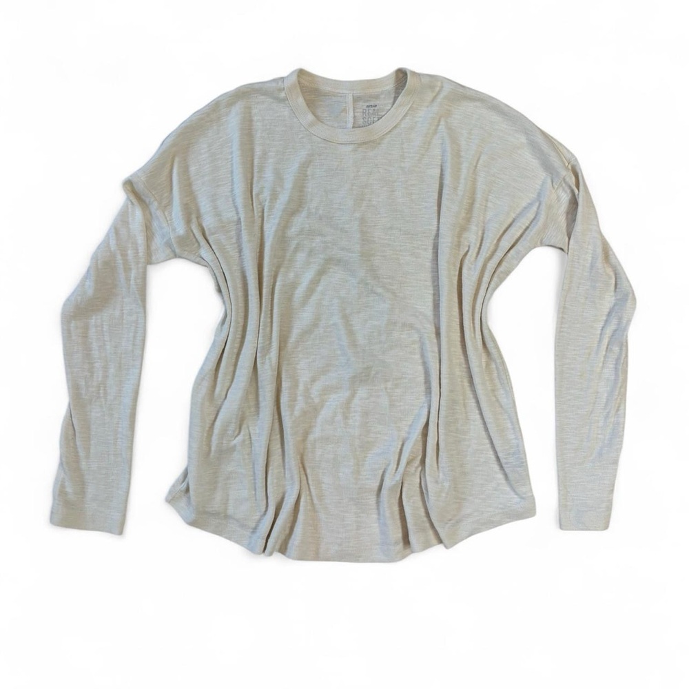 Aerie Real Soft Long Sleeve Cream Shirt clean girl minimalist basics layering
